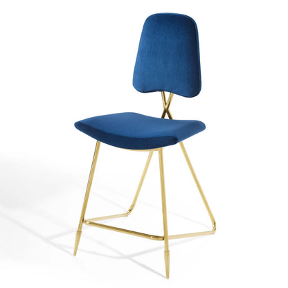 Ponder Counter Stool Performance Velvet Set of 2, Velvet, Metal Steel, Blue Navy, 21232