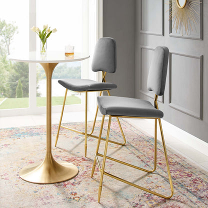 Ponder Bar Stool Performance Velvet Set of 2, Velvet, Metal Steel, Grey Gray, 21234