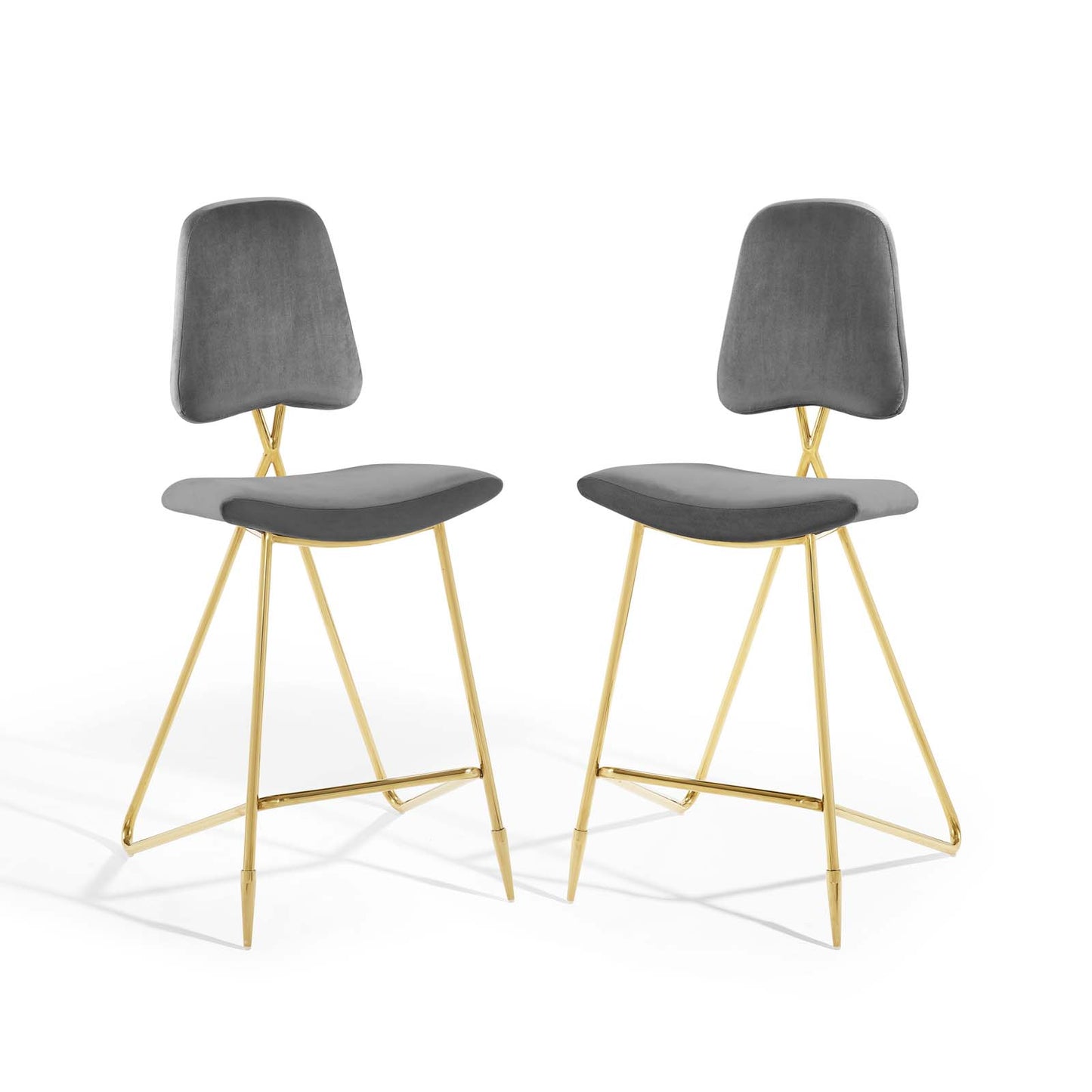 Ponder Bar Stool Performance Velvet Set of 2, Velvet, Metal Steel, Grey Gray, 21234