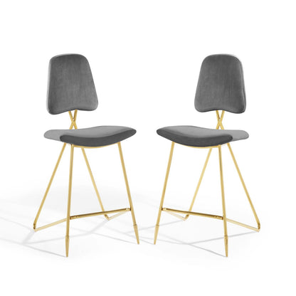 Ponder Bar Stool Performance Velvet Set of 2, Velvet, Metal Steel, Grey Gray, 21234