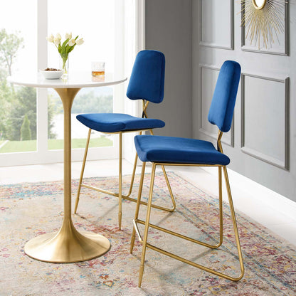 Ponder Bar Stool Performance Velvet Set of 2, Velvet, Metal Steel, Blue Navy, 21236