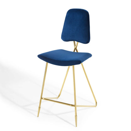 Ponder Bar Stool Performance Velvet Set of 2, Velvet, Metal Steel, Blue Navy, 21236
