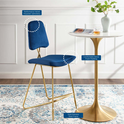 Ponder Bar Stool Performance Velvet Set of 2, Velvet, Metal Steel, Blue Navy, 21236