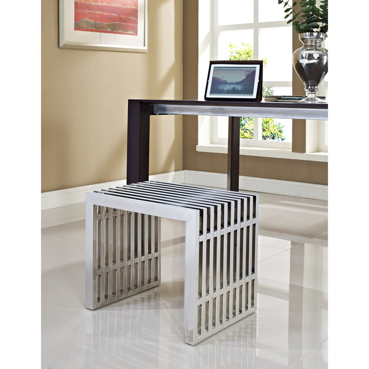 Gridiron Small Bench in Silver