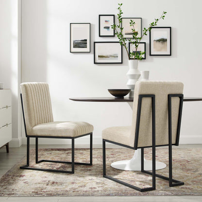 Indulge Channel Tufted Fabric Dining Chairs - Set of 2, Fabric, Metal Steel, Beige, 21238