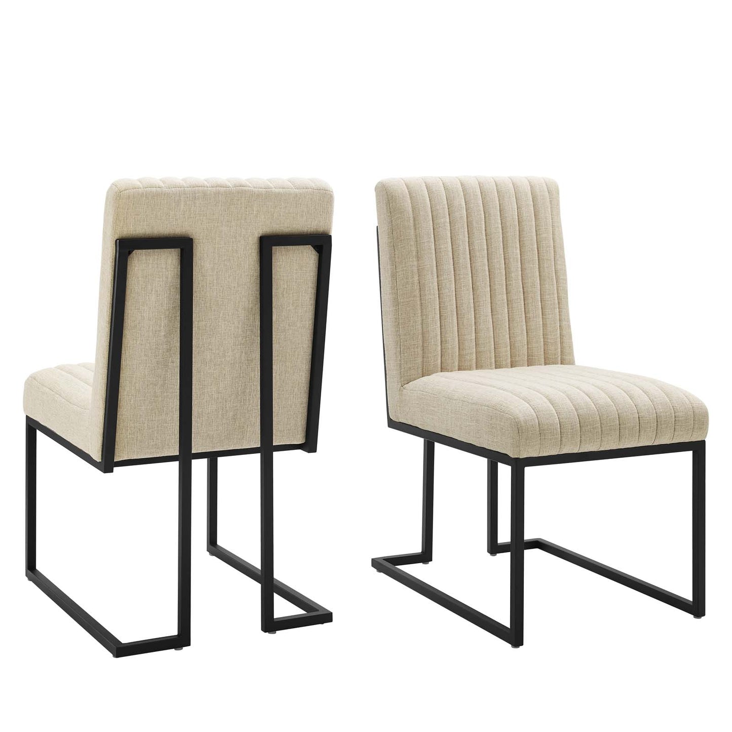 Indulge Channel Tufted Fabric Dining Chairs - Set of 2, Fabric, Metal Steel, Beige, 21238