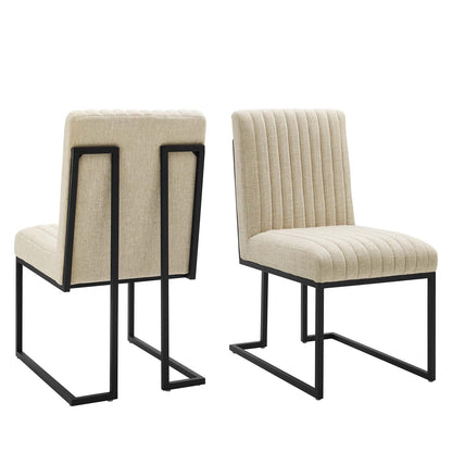 Indulge Channel Tufted Fabric Dining Chairs - Set of 2, Fabric, Metal Steel, Beige, 21238