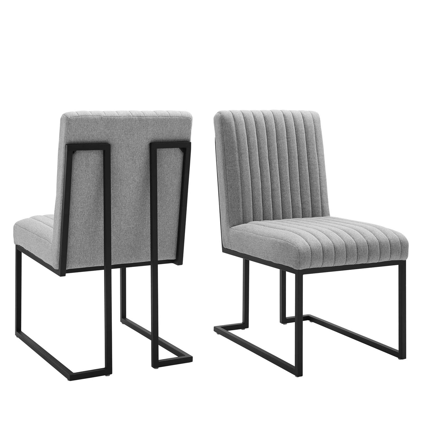 Indulge Channel Tufted Fabric Dining Chairs - Set of 2, Fabric, Metal Steel, Light Grey Gray, 21239