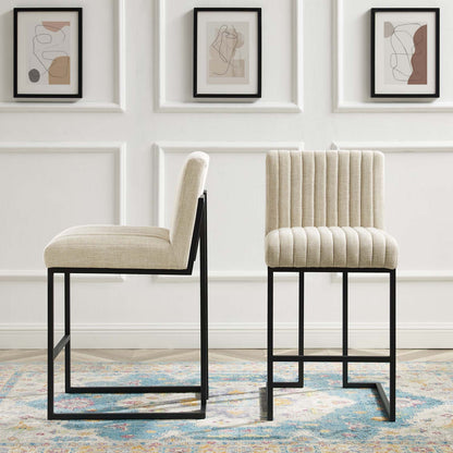 Indulge Channel Tufted Fabric Counter Stools - Set of 2, Fabric, Metal Steel, Beige, 21241