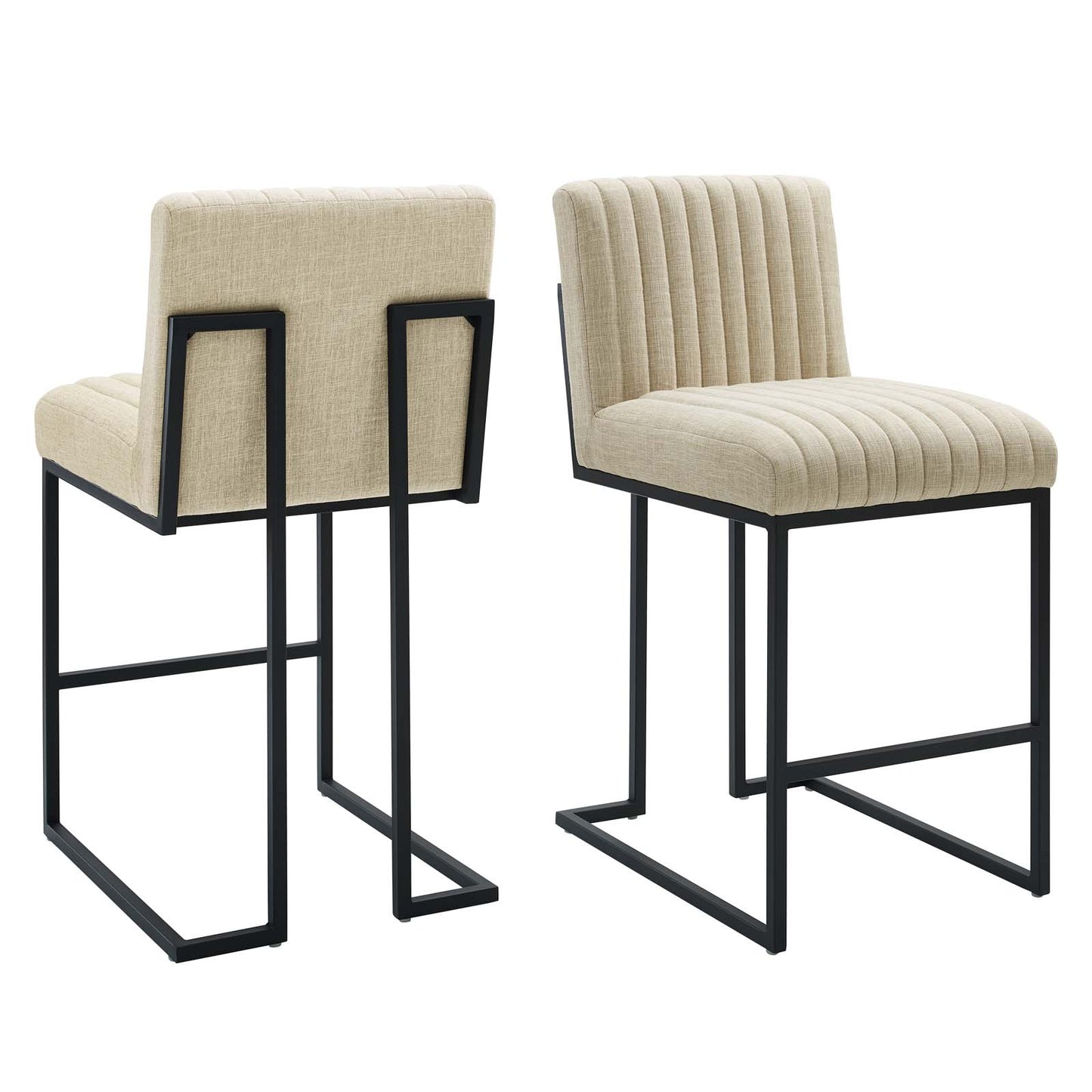 Indulge Channel Tufted Fabric Counter Stools - Set of 2, Fabric, Metal Steel, Beige, 21241