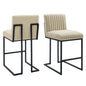 Indulge Channel Tufted Fabric Counter Stools - Set of 2, Fabric, Metal Steel, Beige, 21241