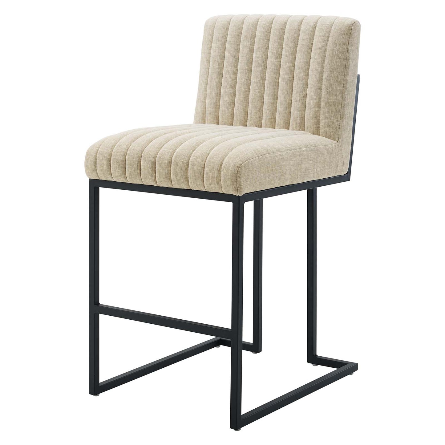 Indulge Channel Tufted Fabric Counter Stools - Set of 2, Fabric, Metal Steel, Beige, 21241