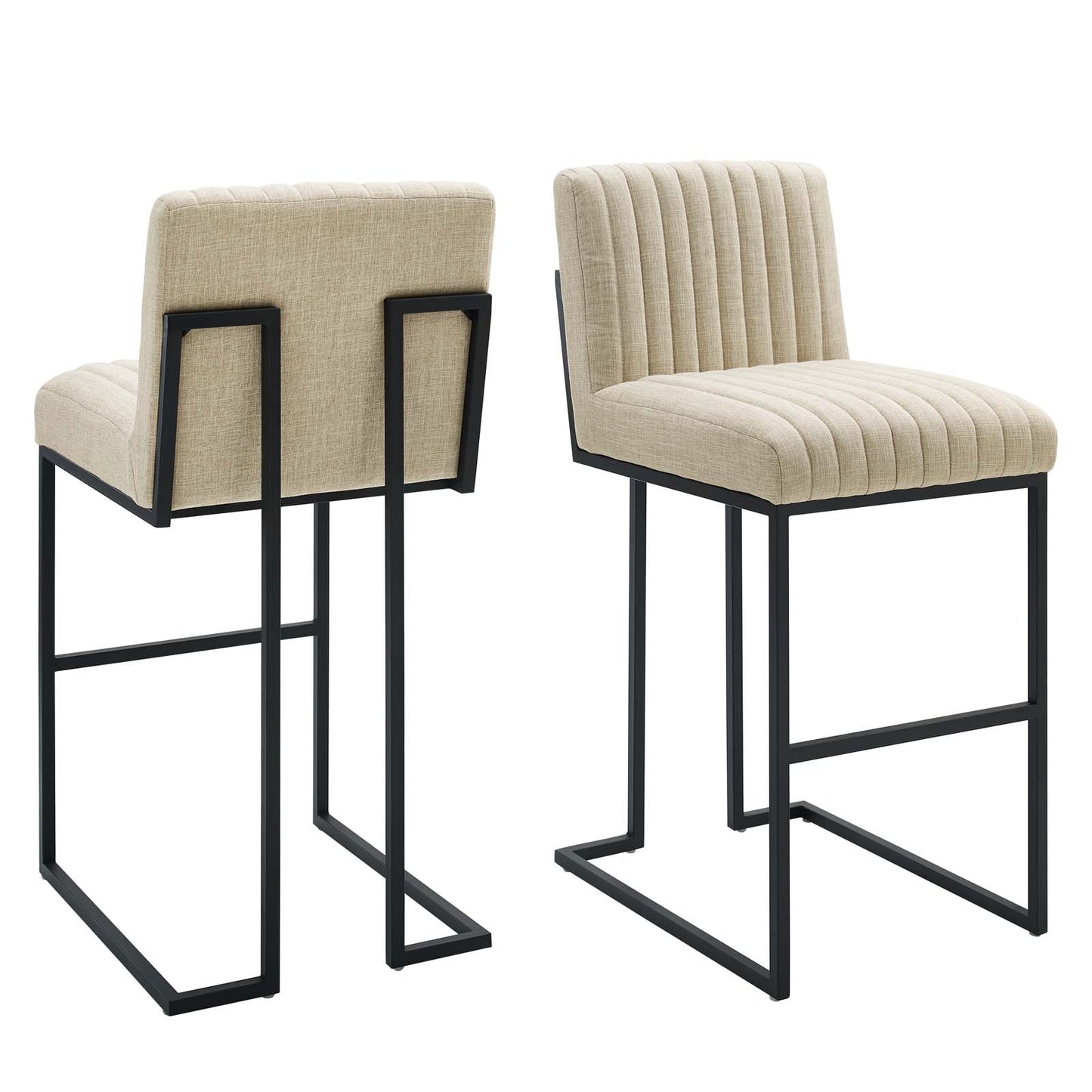 Indulge Channel Tufted Fabric Bar Stools, Fabric, Metal Steel, Beige, 21244