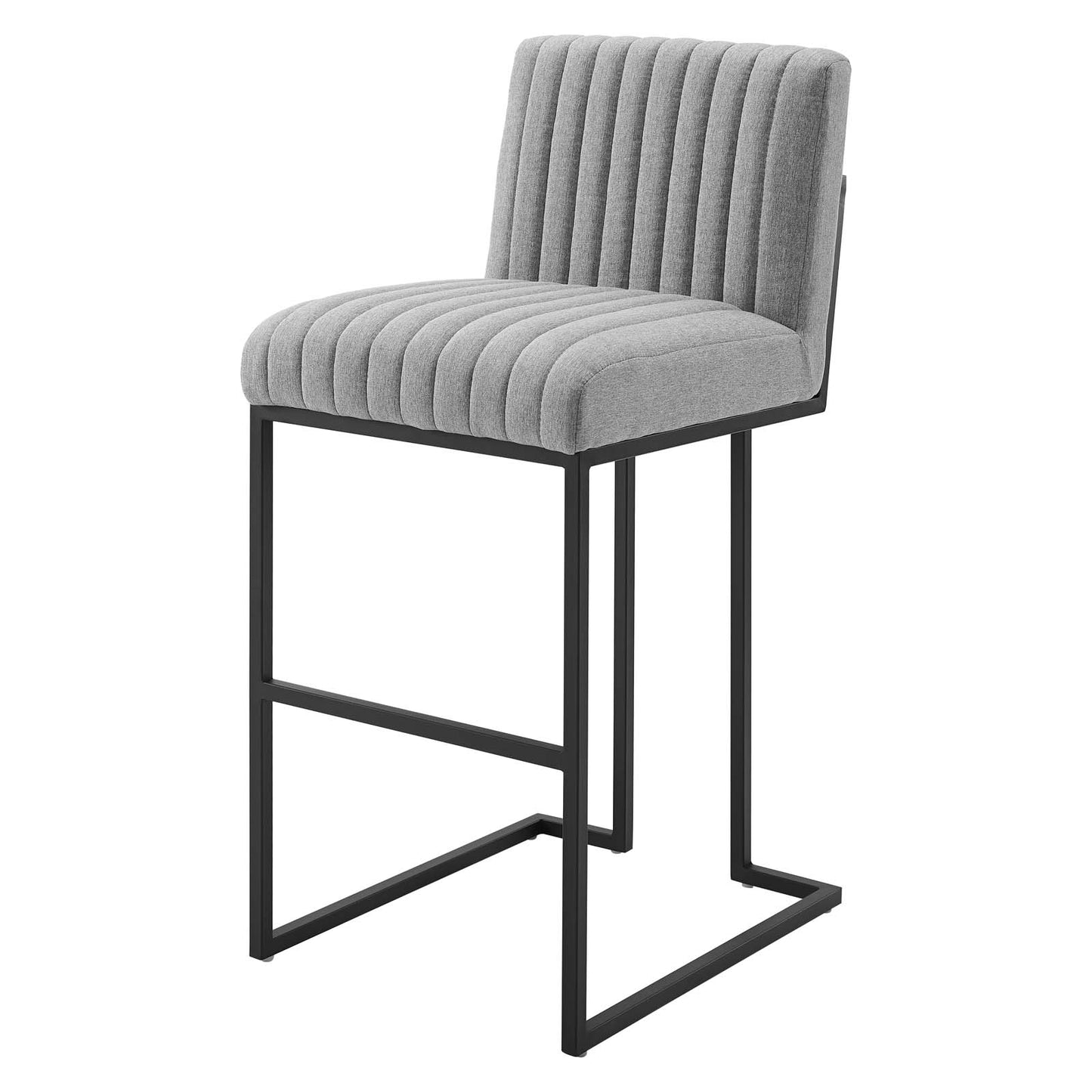 Indulge Channel Tufted Fabric Bar Stools, Fabric, Metal Steel, Light Grey Gray, 21245