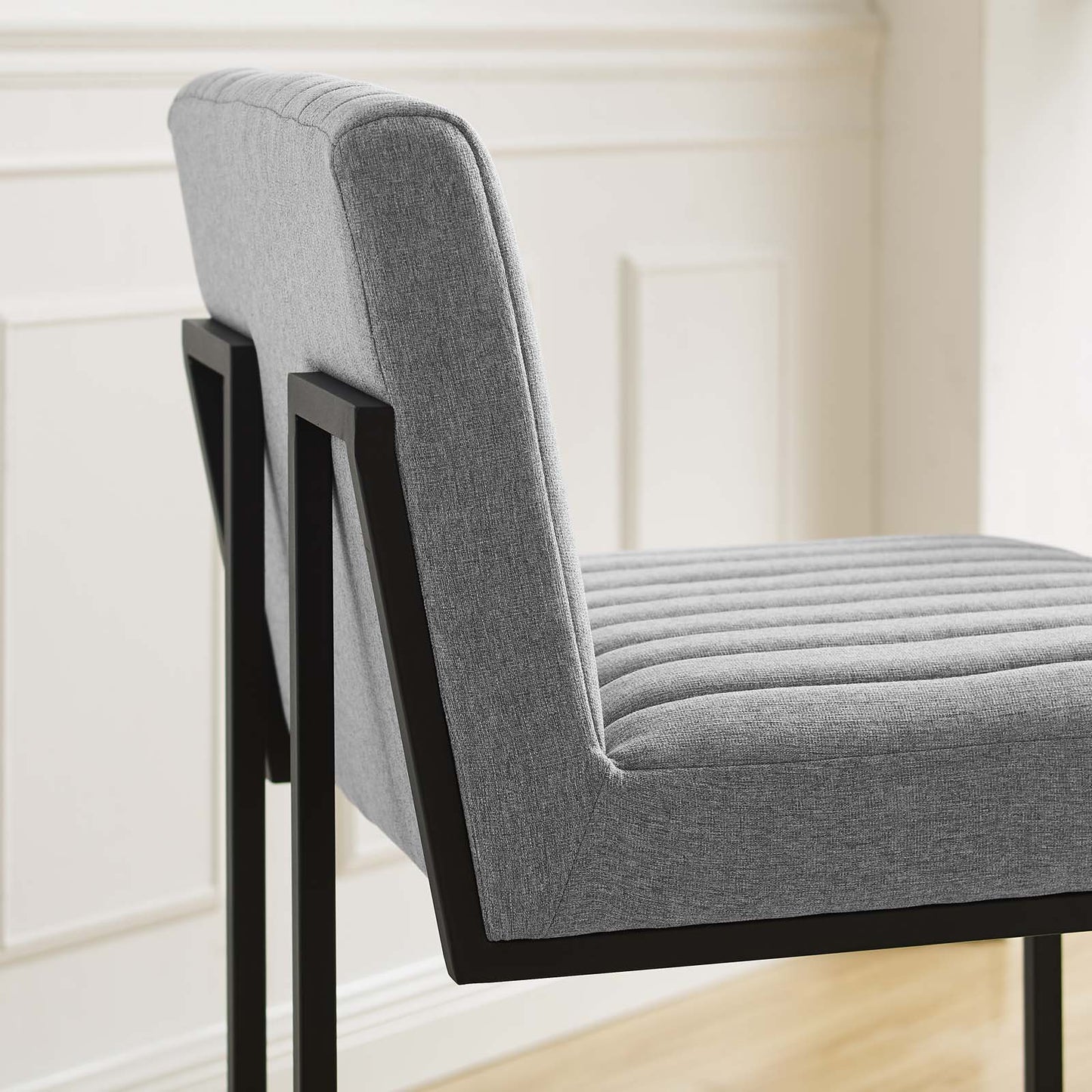 Indulge Channel Tufted Fabric Bar Stools, Fabric, Metal Steel, Light Grey Gray, 21245