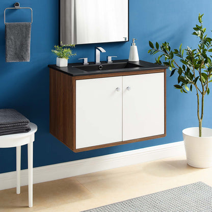 Transmit 30" Wall-Mount Bathroom Vanity, Wood, Brown Walnut Black, 21247