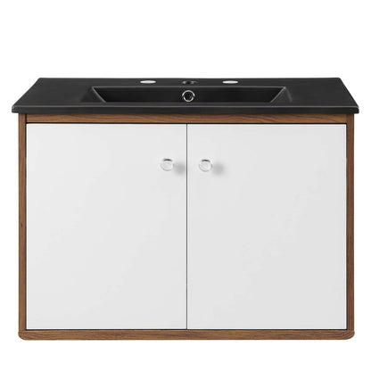 Transmit 30" Wall-Mount Bathroom Vanity, Wood, Brown Walnut Black, 21247