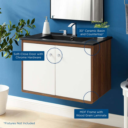 Transmit 30" Wall-Mount Bathroom Vanity, Wood, Brown Walnut Black, 21247