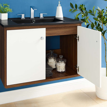 Transmit 30" Wall-Mount Bathroom Vanity, Wood, Brown Walnut Black, 21247