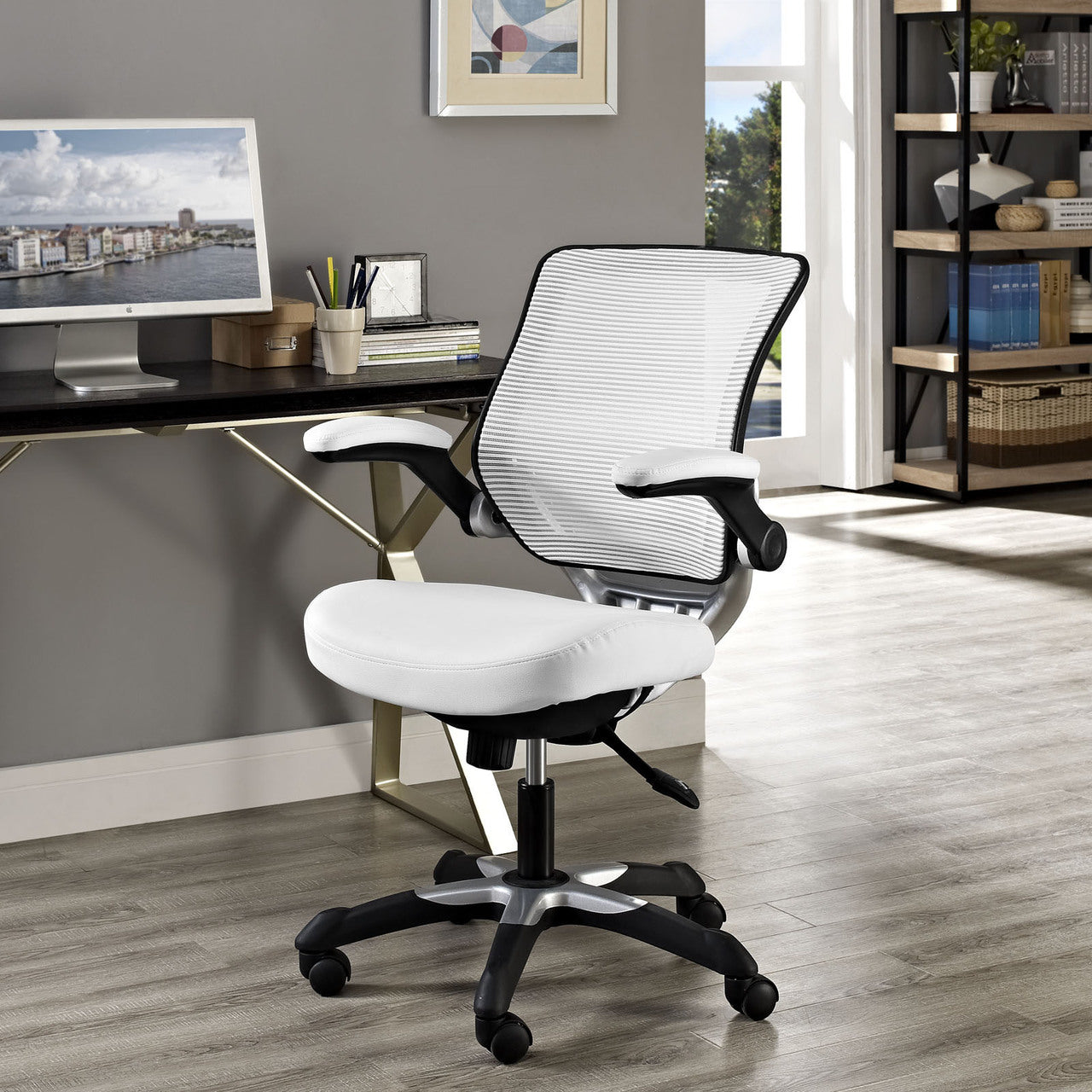 Edge Vinyl Office Chair, White Fabric