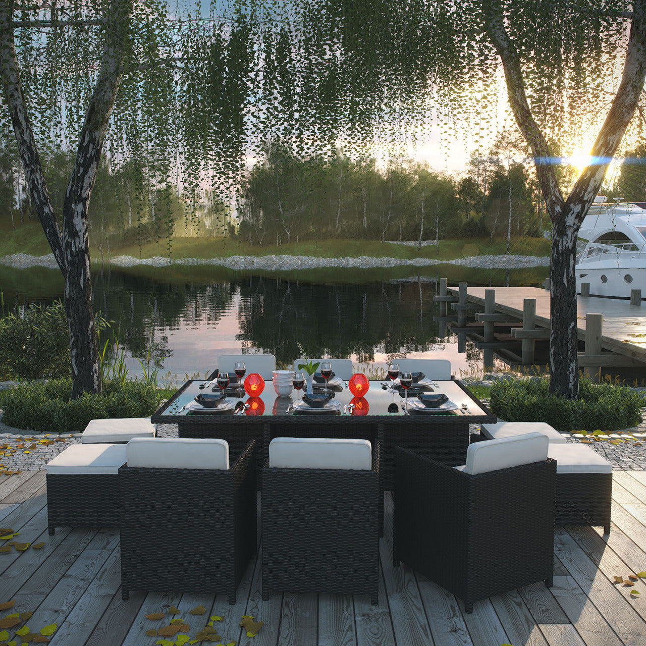 Reversal 11 Piece Dining Set in Espresso White