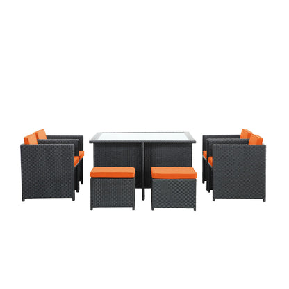 Inverse 9 Piece Outdoor Patio Dining Set, Orange Plastic