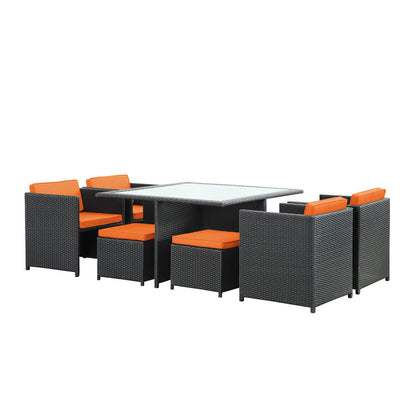 Inverse 9 Piece Outdoor Patio Dining Set, Orange Plastic