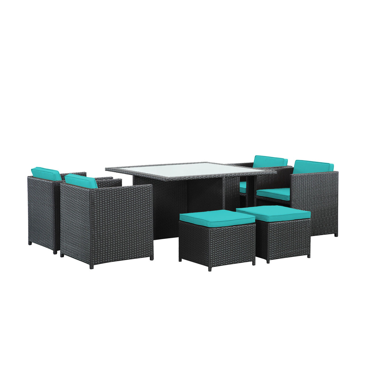 Inverse 9 Piece Outdoor Patio Dining Set, Blue Plastic