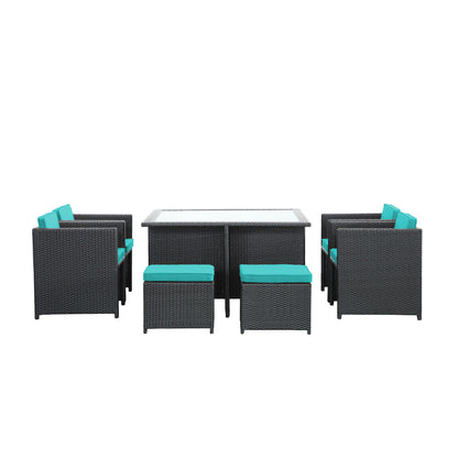 Inverse 9 Piece Outdoor Patio Dining Set, Blue Plastic