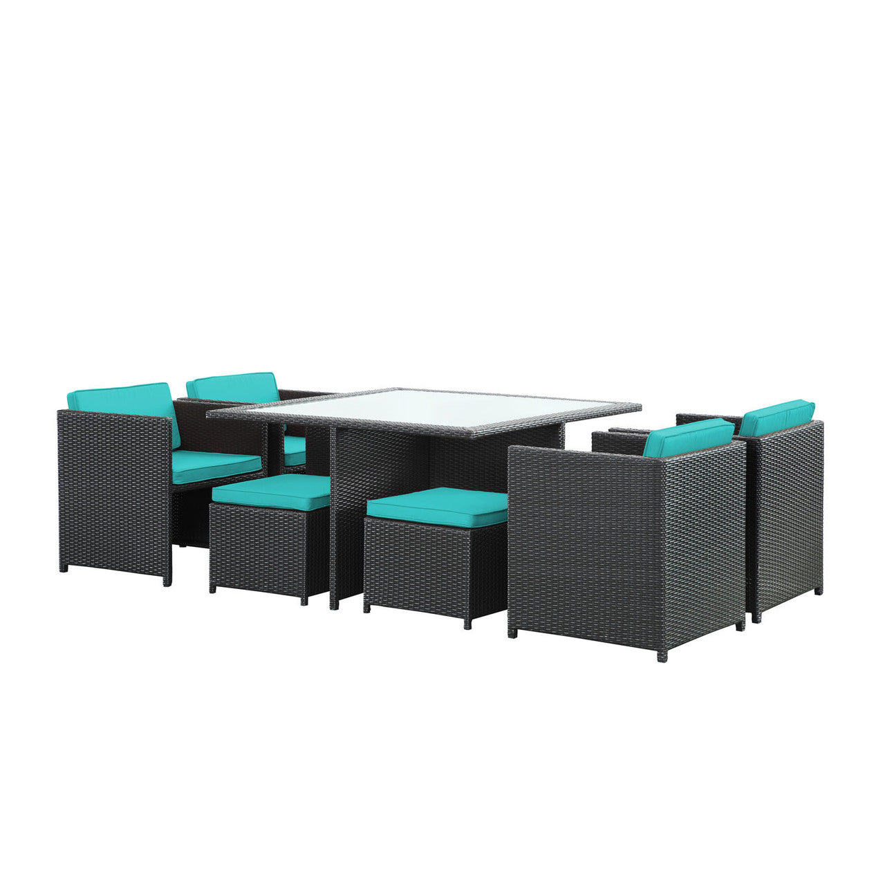 Inverse 9 Piece Outdoor Patio Dining Set, Blue Plastic