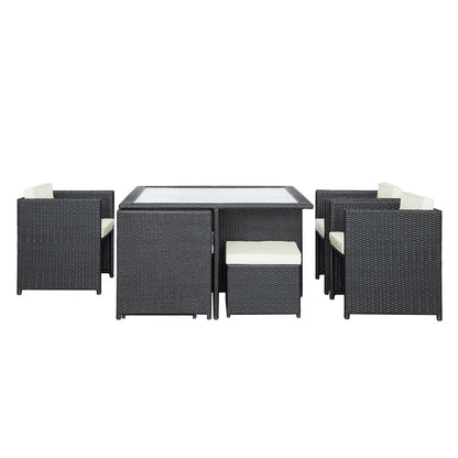 Inverse 9 Piece Outdoor Patio Dining Set, White Plastic
