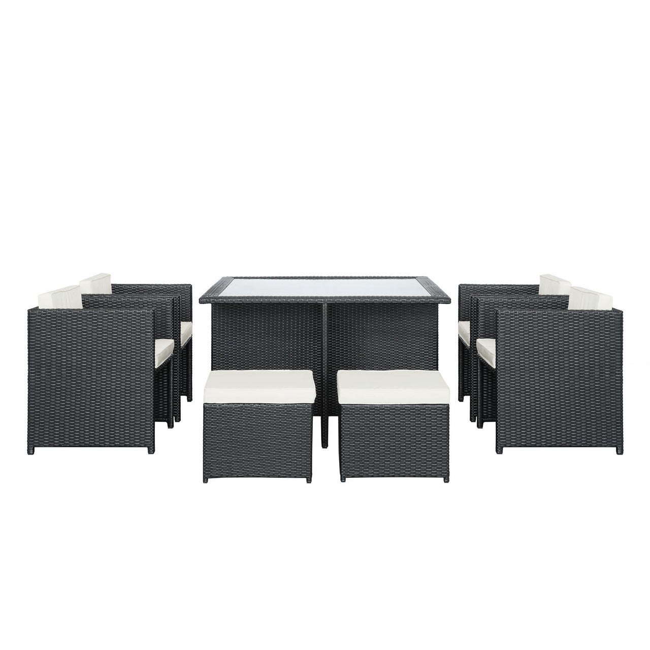 Inverse 9 Piece Outdoor Patio Dining Set, White Plastic