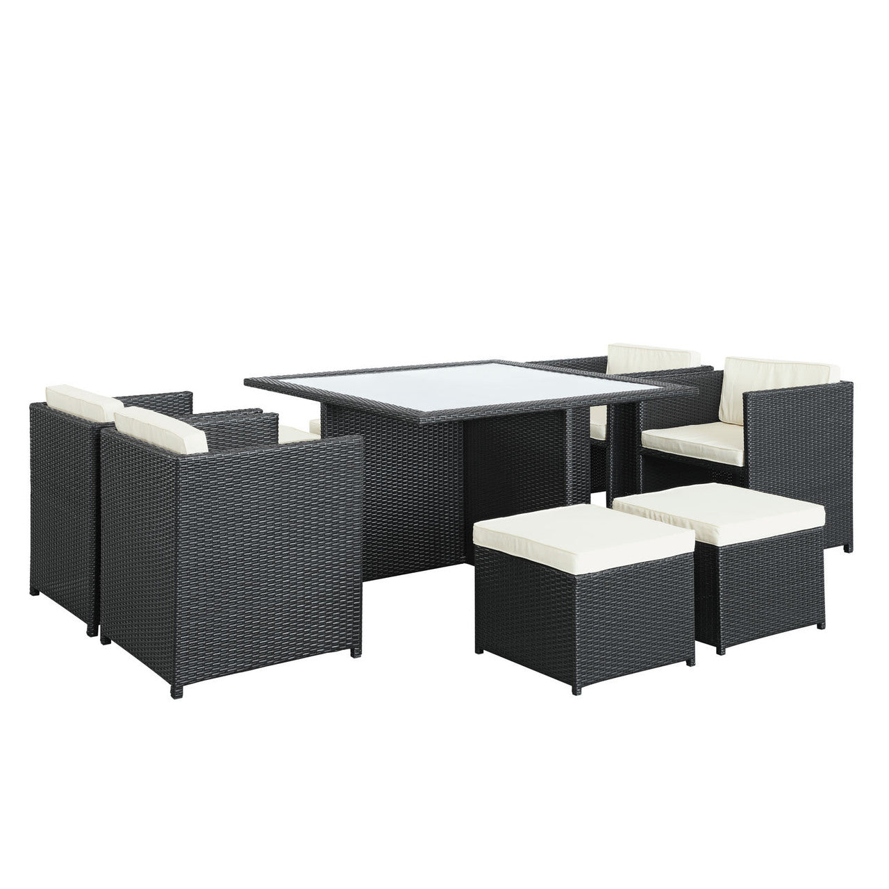 Inverse 9 Piece Outdoor Patio Dining Set, White Plastic