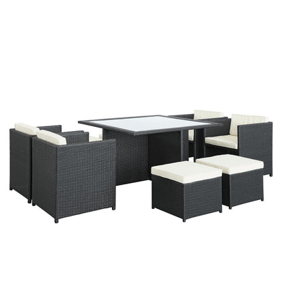 Inverse 9 Piece Outdoor Patio Dining Set, White Plastic