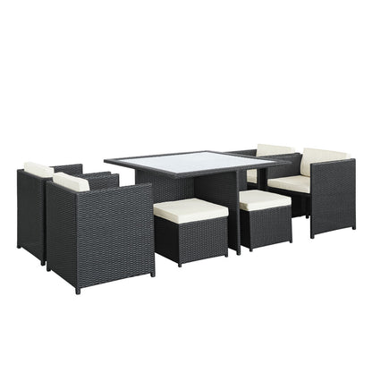 Inverse 9 Piece Outdoor Patio Dining Set, White Plastic