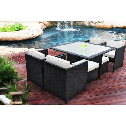 Inverse 9 Piece Outdoor Patio Dining Set, White Plastic
