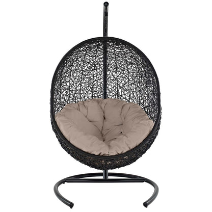 Encase Swing Outdoor Patio Lounge Chair, Rattan Wicker, Beige 14331