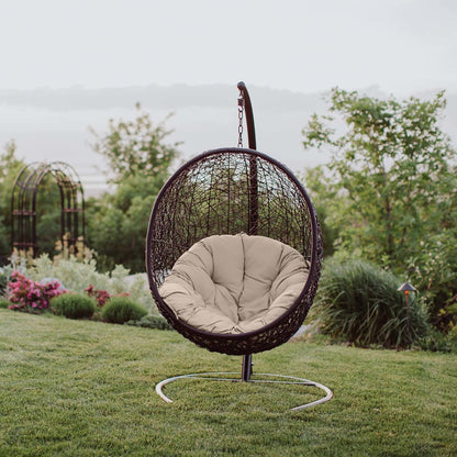 Encase Swing Outdoor Patio Lounge Chair, Rattan Wicker, Beige 14331