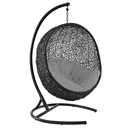 Encase Swing Outdoor Patio Lounge Chair, Rattan Wicker, Grey Gray 14332