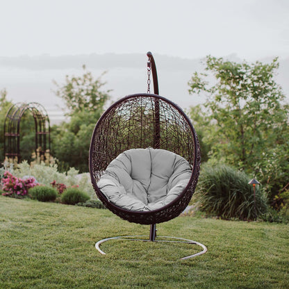 Encase Swing Outdoor Patio Lounge Chair, Rattan Wicker, Grey Gray 14332