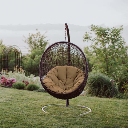 Encase Swing Outdoor Patio Lounge Chair, Rattan Wicker, Brown 14333