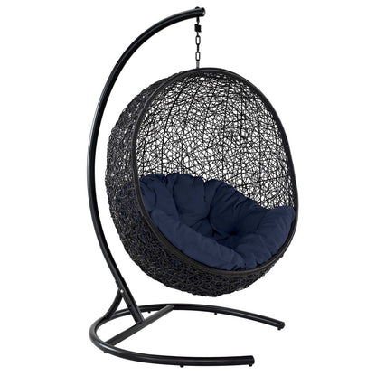 Encase Swing Outdoor Patio Lounge Chair, Rattan Wicker, Navy Blue 14334