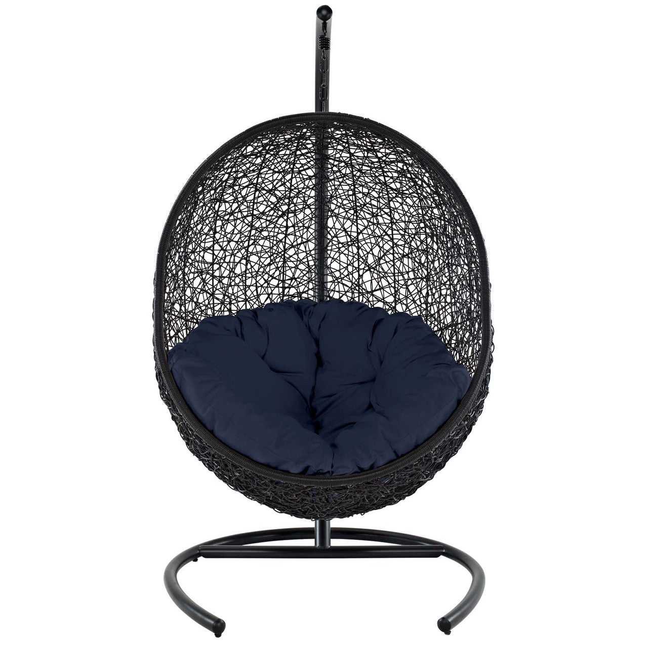 Encase Swing Outdoor Patio Lounge Chair, Rattan Wicker, Navy Blue 14334