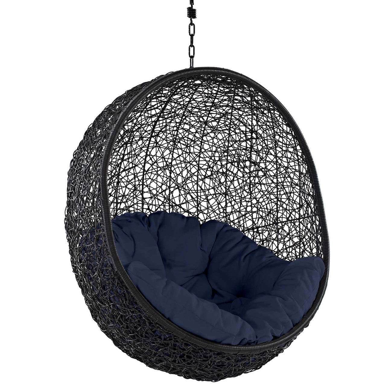 Encase Swing Outdoor Patio Lounge Chair, Rattan Wicker, Navy Blue 14334