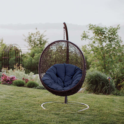 Encase Swing Outdoor Patio Lounge Chair, Rattan Wicker, Navy Blue 14334