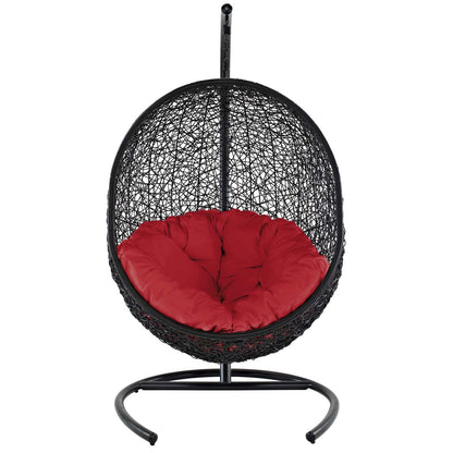 Encase Swing Outdoor Patio Lounge Chair, Rattan Wicker, Red 14337