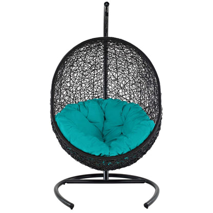Encase Swing Outdoor Patio Lounge Chair, Rattan Wicker, Blue 14338