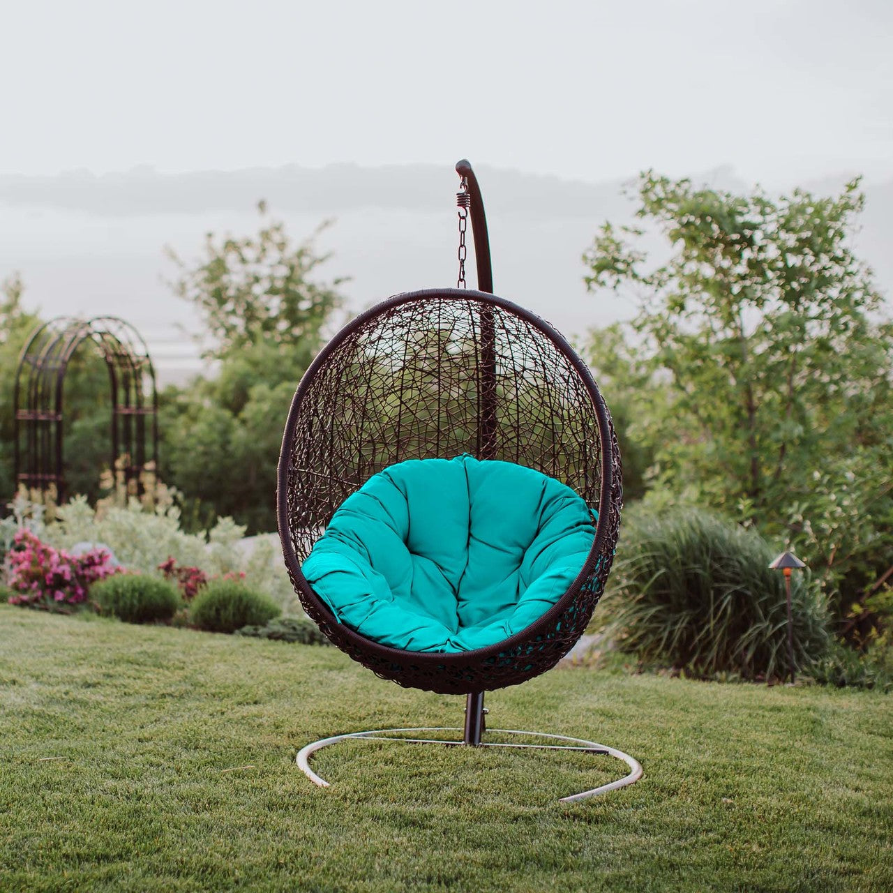 Encase Swing Outdoor Patio Lounge Chair, Rattan Wicker, Blue 14338