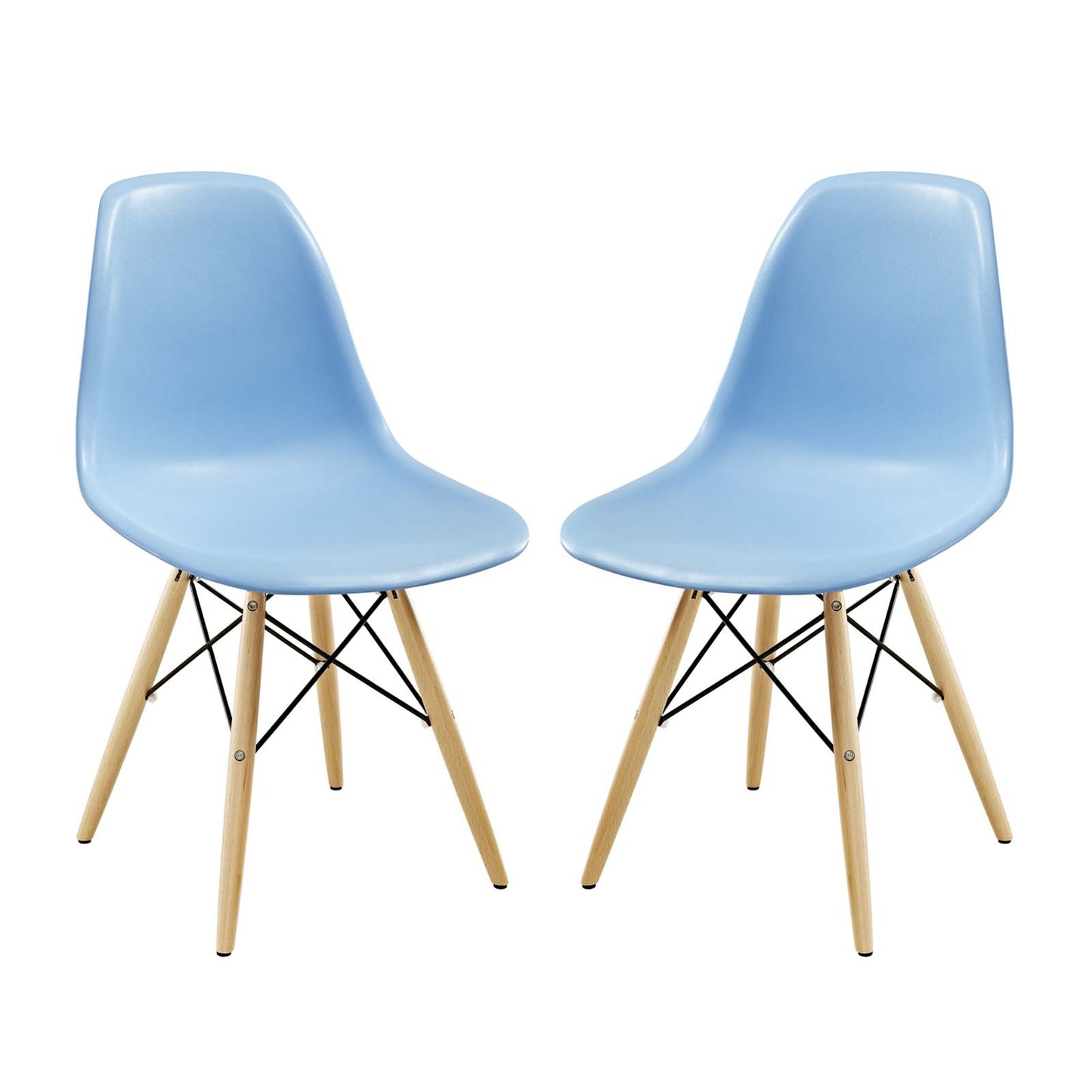 Pyramid Dining Side Chairs Set of 2, Plastic, Wood, Light Blue, 21249