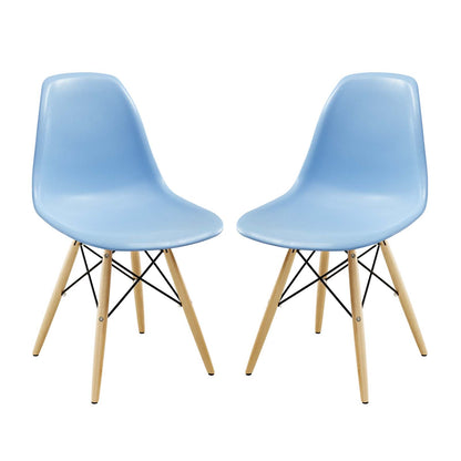 Pyramid Dining Side Chairs Set of 2, Plastic, Wood, Light Blue, 21249